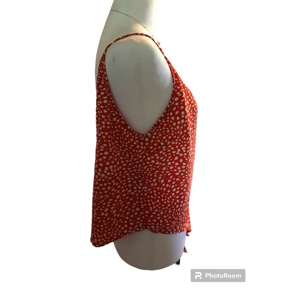 Shein Large Buttoned Red Orange Tie Knot Top - Picture 8 of 10